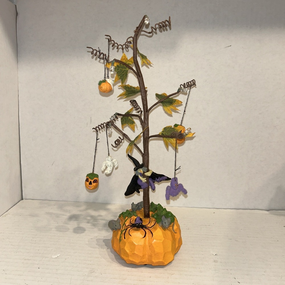 Halloween Tree With Spooky Ornaments Witch, Pumpkin, Bat, Ghost